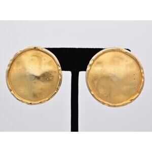 Sphinx Vintage Clip On Earrings Brushed Gold Round Matte Chunky SIgned 80s BinAF